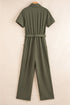 Modern Edge Utility Half Button Belted Wide Leg Jumpsuit
